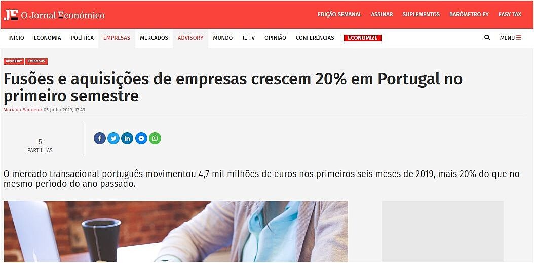 Fuses e aquisies de empresas crescem 20% em Portugal no primeiro semestre